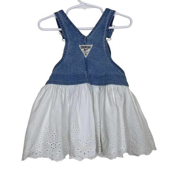 Oshkosh B'gosh Tiered Bib Style Overall Dress Denim and Eyelet Blue White 18 mo - Picture 5 of 14